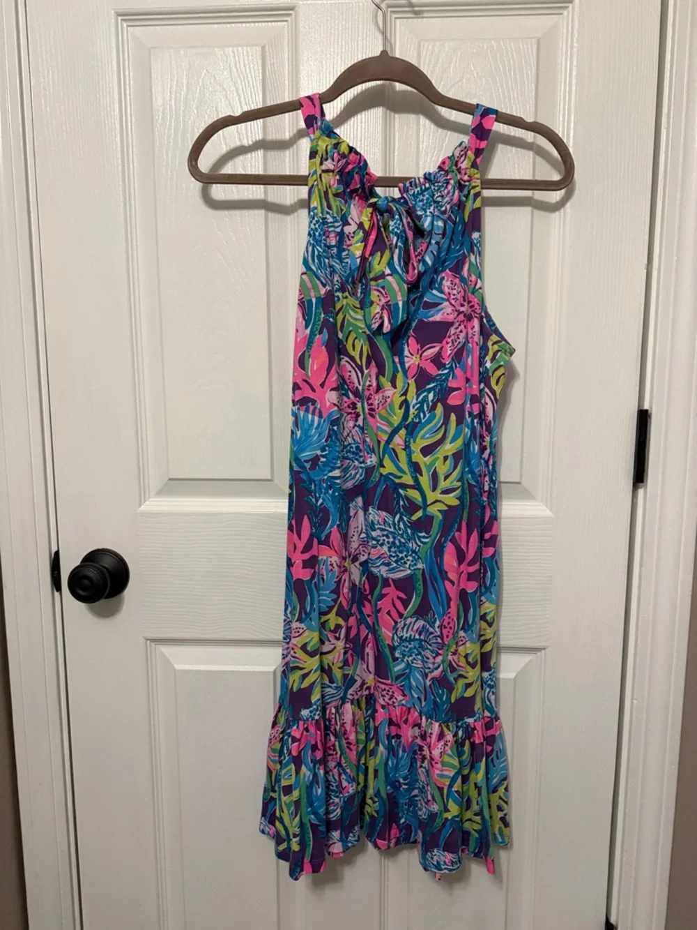 Women’s Lilly Pulitzer Tropical Print Sleeveless One-Piece Dress - Blue & Pink - Picture 1 of 2